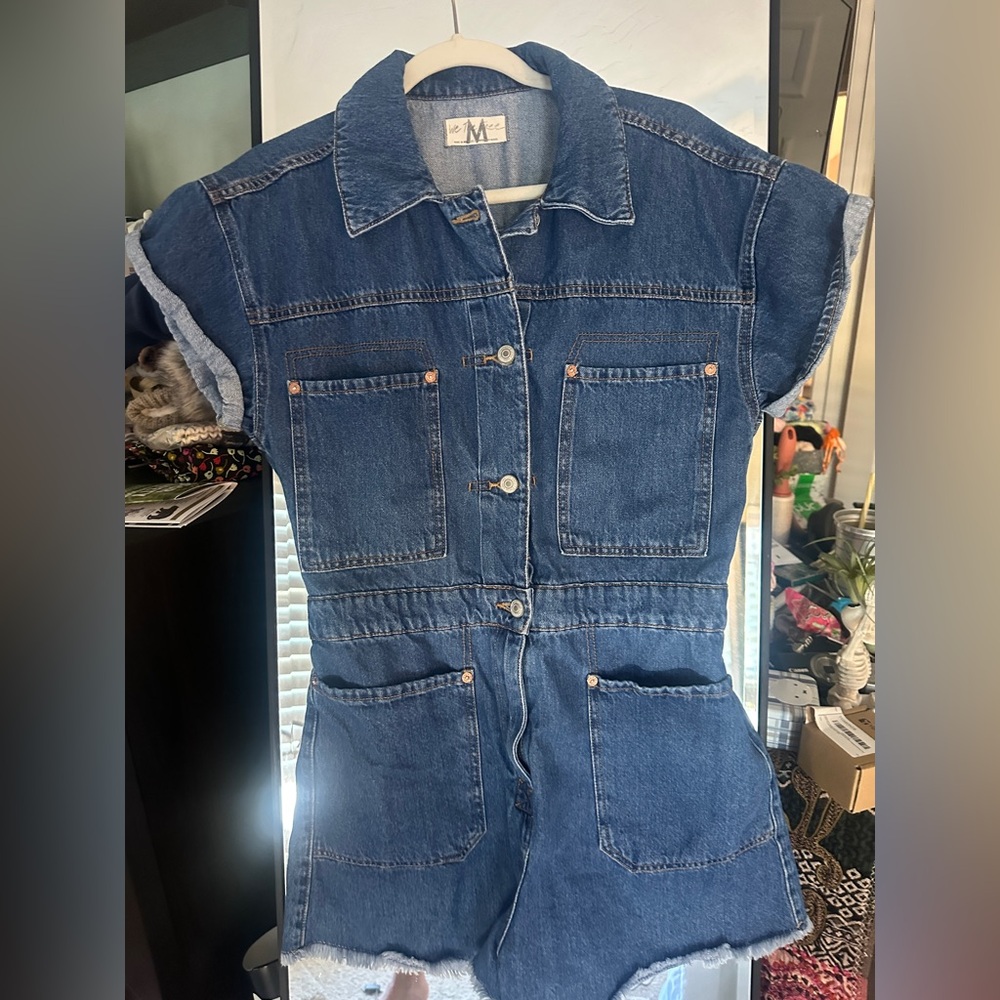 We The Free Blue Denim Short Romper - Picture 2 of 15